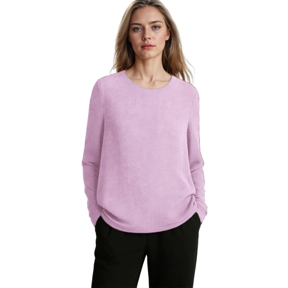 WMTBSRSW Womens Oversized Linen Tops Summer Crewneck Tuinc Shirts Lightweight Loose Casual Long Sleeve Tee Pink XXL