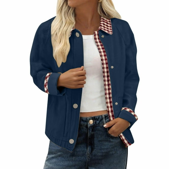 WMTBSRSW Womens Patchwork Short Bomber Jackets Lightweight Color Block Lapel Button Up Fashion Coats Fall Varsity Jacket XL