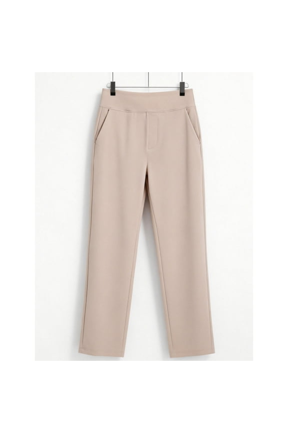 Womens Petite Straight Leg Pull On Pants Stretchy High Waisted Yoga Pants for Workout Gym Travel Comfy Casual Trousers Beige X-Large