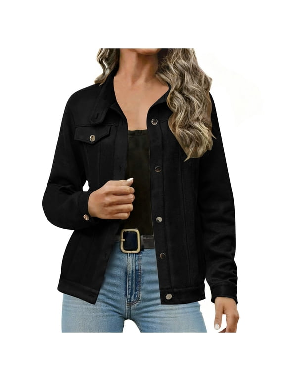 Womens Petite Suede Jackets Trendy Lapel Button Down Bomber Jackets Casual Solid Slim Fitted Short Outwear Black X-Large
