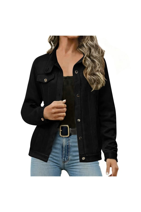 Womens Petite Suede Jackets Trendy Lapel Button Down Bomber Jackets Casual Solid Slim Fitted Short Outwear Black X-Large