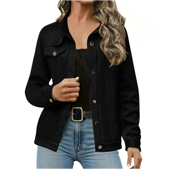 WMTBSRSW Womens Petite Suede Jackets Trendy Lapel Button Down Bomber Jackets Casual Solid Slim Fitted Short Outwear Black XX-Large