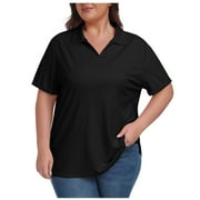 WMTBSRSW Womens Plus Size Summer Tops Lightweight Golf V Neck T Shirts Ladies Short Sleeve Lapel Collared Work Shirts for