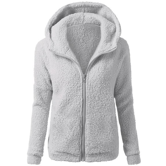 WMTBSRSW Womens Plush Sherpa Full Zip Up Hoodie Solid Fluzzy Fleece Hoodie Jackets Winter Warm Fluffy Sweatshirts Coat Slim Fit light gray Medium