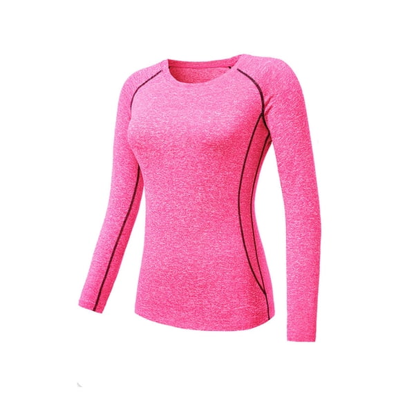 WMTBSRSW Womens Quick Dry Yoga Tops Crewneck Long Sleeve Athletic Workout Shirts Slim Fit Running Gym Tee Hot Pink Medium