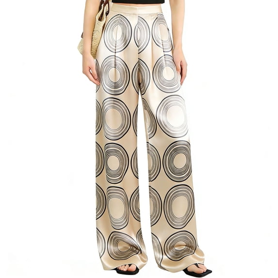 WMTBSRSW Womens Satin Palazzo Pants High Waisted Wide Leg Boho Trousers Lightweight Full Length Work Business Pants Airport Outfits Beige2 Large