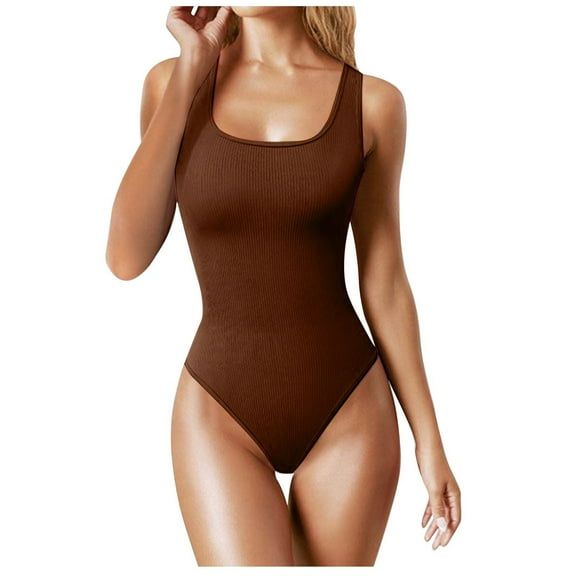 WMTBSRSW Womens Scoop Neck Sleeveless Tank Top Bodysuits Backless Ribbed Body Suits Jumpsuit Solid Thong Bodysuit Shapewear Leotard