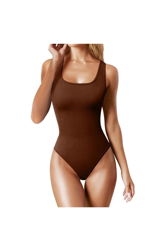 Womens Scoop Neck Sleeveless Tank Top Bodysuits Backless Ribbed Body Suits Jumpsuit Solid Thong Bodysuit Shapewear Leotard