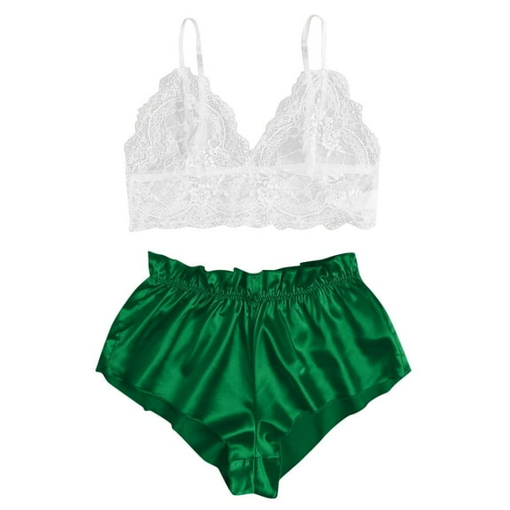 dazeni Womens Sheer Floral Lace Pajamas Sets See Through Sleepwear Cami Top Bra and Panty 2 Piece Nightwear Pjs Lounge Sets