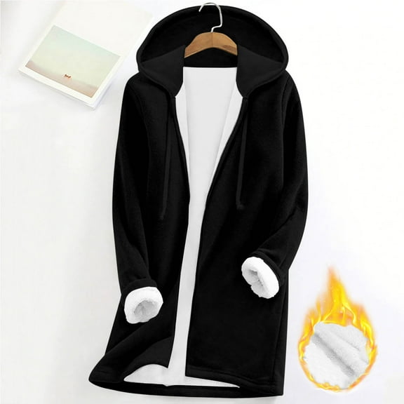 WMTBSRSW Womens Sherpa Lined Hoodies Casual Fleece Full Zip Hoodies Long Sleeve Thermal Hoodie Jackets Winter Warm Clothes Black Small