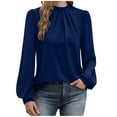 thumbnail image 1 of WMTBSRSW Womens Smock Neck Long Sleeve Tops Fall Dressy Casual Front Pleated Blouses Business Work Shirts Fashion Clothes Trendy Outfits Navy Medium, 1 of 5