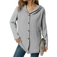 thumbnail image 1 of WMTBSRSW Womens Soft Ribbed Knit Hoodie Sweaters Casual Button Down Long Sleeve Shirts Lightweight Cozy Fall Texture Tunic Tops Gray Large, 1 of 6