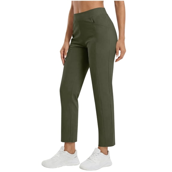 WMTBSRSW Womens Stretchy Golf Pants High Waisted Work Ankle Pants with Pockets Solid Comfy Straight Leg Business Casual Hiking Trousers Green Medium