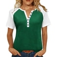 thumbnail image 1 of WMTBSRSW Womens V Neck Basic Tops Color Block Tunic T Shirts Summer Short Sleeve Casual Regular and Plus Size Tees Lightweight Henley Shirts Green M, 1 of 8