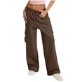 thumbnail image 1 of WMTBSRSW Women's High Waisted Wide Leg Cargo Sweatpants with Tie Belt Loose Casual Lounge Pants with Pockets Ladies Cozy Stretchy Yoga Sweatpants, 1 of 5