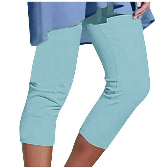 WMTBSRSW Yoga Capri Leggings for Women Lightweight Plus Size Summer Beach Leggings Solid Casual Slim Fit Elastic Waisted Capris Lounge Trousers