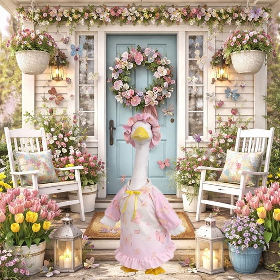 WMTOKK 23 in Porch Goose Outfit Pink Bow Dress Spring Vacation Style Garden Patio Goose Statue Decoration Goose Not Included