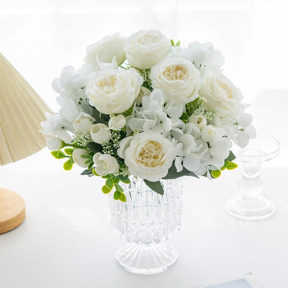 WMTOKK Artificial Hydrangea Peony Flower, Decorative Silk Flower Arrangement For Wedding Party Home Vase Decoration (White)