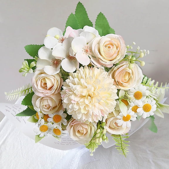 WMTOKK Artificial Silk Rose Bouquet Realistic Fake Flower Arrangement for Wedding Valentines Home Table Centerpiece Vase Decoration (Style A)