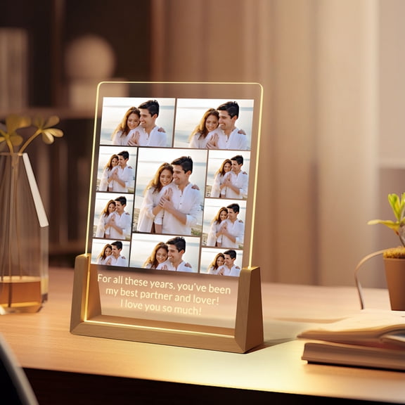 WMTOKK Custom Acrylic Night Light (5in, Single Color, 10 Photos, Style E) - Photo Portrait Ornament for Couples, Weddings, Birthdays & Valentine's Day Valentine's Day Gifts