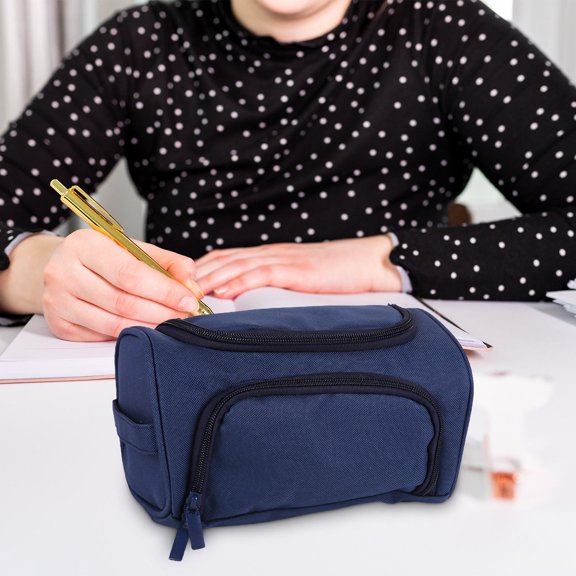 WMTOKK Large Capacity Double-layer Pencil Case Blue Multifunctional Side Storage Stationery Bag Portable Student Organizer Blue