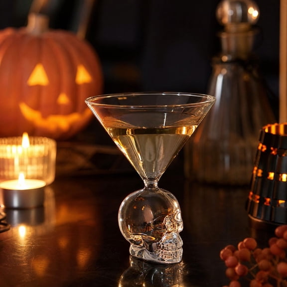 WMTOKK Skull Wine Glass, Clear Glass Skull Base Cocktail Champagne Dessert Cup for Halloween Gothic Bar Party Decor