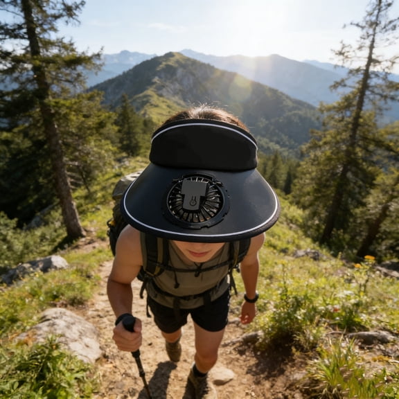 WMTOKK Solar Powered Fan Sun Hat, USB Rechargeable Outdoor Cooling Hat With Adjustable Strap And 3 Speed Fan For Hiking Fishing Camping Travel (Black)
