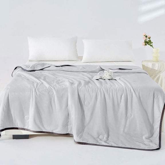 WMTOKK Summer Air-Conditioning Quilt, Circle Pattern Bed Blanket, Black Edge Bedding, Soft Washable Cooling Quilt for Bedroom Decor, 78.74 x 59.06 in, Gray