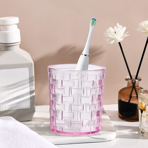 WMTOKK Transparent Mouthwash Cup 300ml Wide Mouth Drinking Cup Thickened Bathroom Rinse Cup For Toothbrush Holder Or Beverage Glass (in Pink)