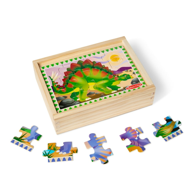 Melissa & Doug Dinosaurs 4-in-1 Wooden Jigsaw Puzzles in a Storage