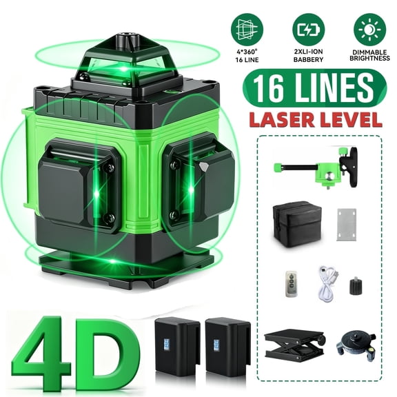 WMWZM 16-Line Green Laser Level with Remote, 4x360 Self-Leveling Tool for Construction, Tiling, Ceiling, Indoor/Outdoor Use