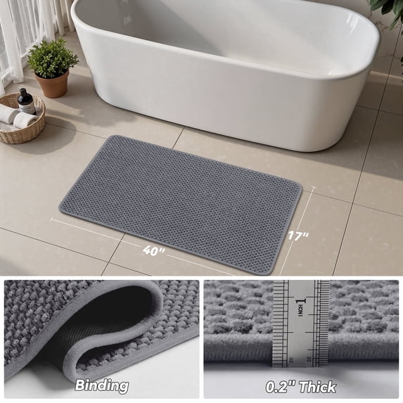 SIXHOME Bathroom Rugs Non Slip Bath Mat Chenille Soft Absorbent Quick Dry Bath Rugs for Bathroom Floor with Rubber Backing Machine Washable Bathmat Boho Bathroom Decor 17"x40" Dark Gray