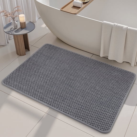 SIXHOME Bathroom Rugs Non Slip Bath Mat Chenille Soft Absorbent Quick Dry Bath Rugs for Bathroom Floor with Rubber Backing Machine Washable Bathmat Boho Bathroom Decor 20"x32" Dark Gray