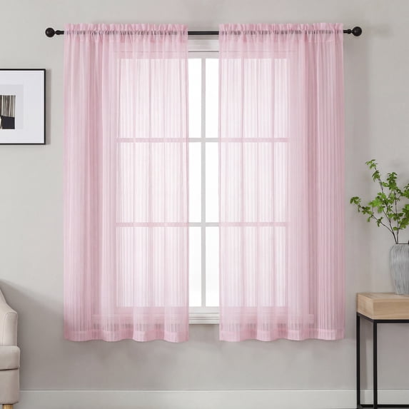 OVZME Luna Blush Striped Sheer Curtains 63" Long 2 Panels - Light Filtering Rod Pocket for Small Windows Kitchen Bathroom Laundry Room, Vertical Stripe Privacy Sheers, 42"W x 63"L Each