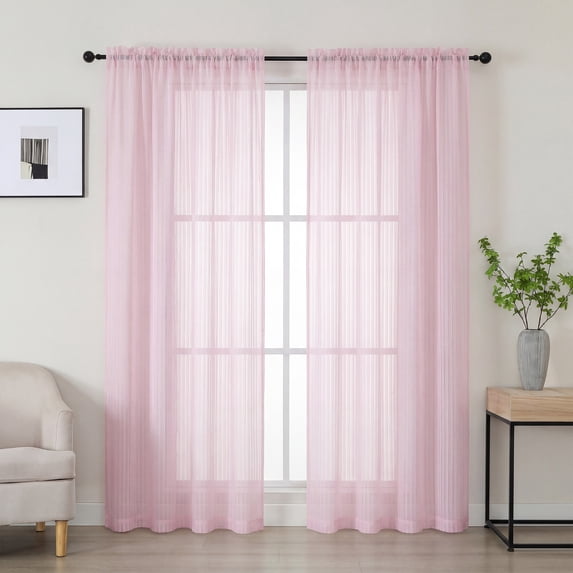 OVZME Luna 78" Long Blush Striped Sheer Curtains 2 Panels - Light Filtering Soft Textured Rod Pocket Privacy Sheers for Small Windows Kitchen Bathroom Laundry, 42"W x 78"L Each