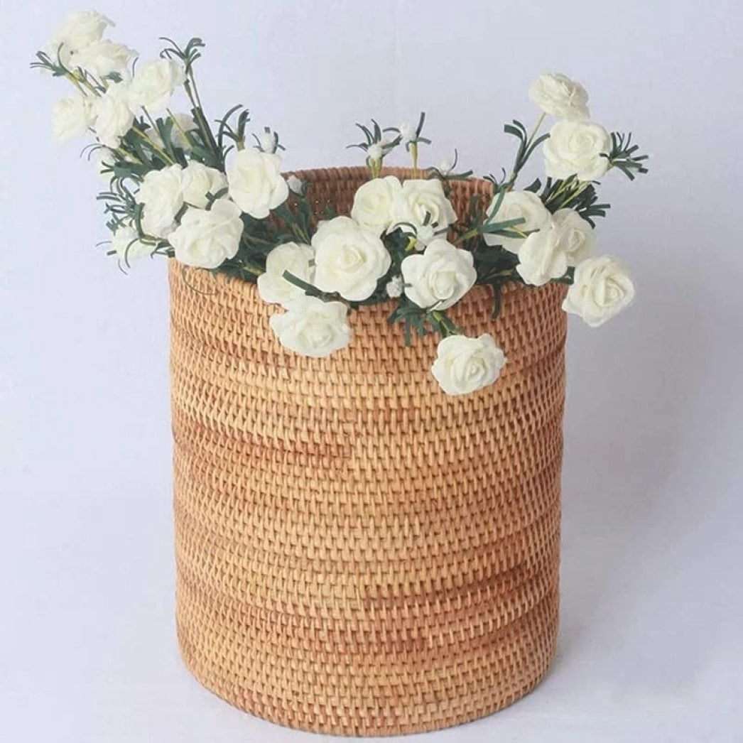 WMZP Handmade Rattan Trash Can, Cylinder Storage, Desktop Trash Can ...