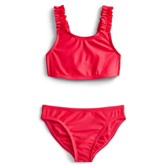 Wonder Nation Girls' Ruffle Strap Bikini with UPF 50 , 2-Piece, Sizes 4-18