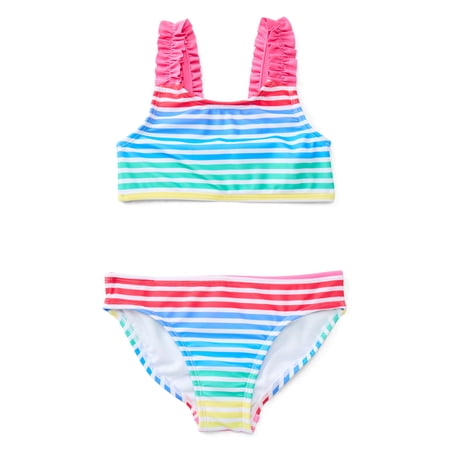 Wonder Nation Girls Everyday Bikini Swim Set with UPF 50+, 2-Piece, Sizes 4-18