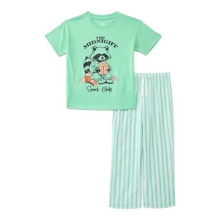 Wonder Nation Boys Knit Tee and Poplin Pants Pajama Set, 2-Piece, Sizes 4-18