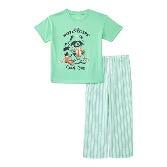Wonder Nation Boys Knit Tee and Poplin Pants Pajama Set, 2-Piece, Sizes 4-18