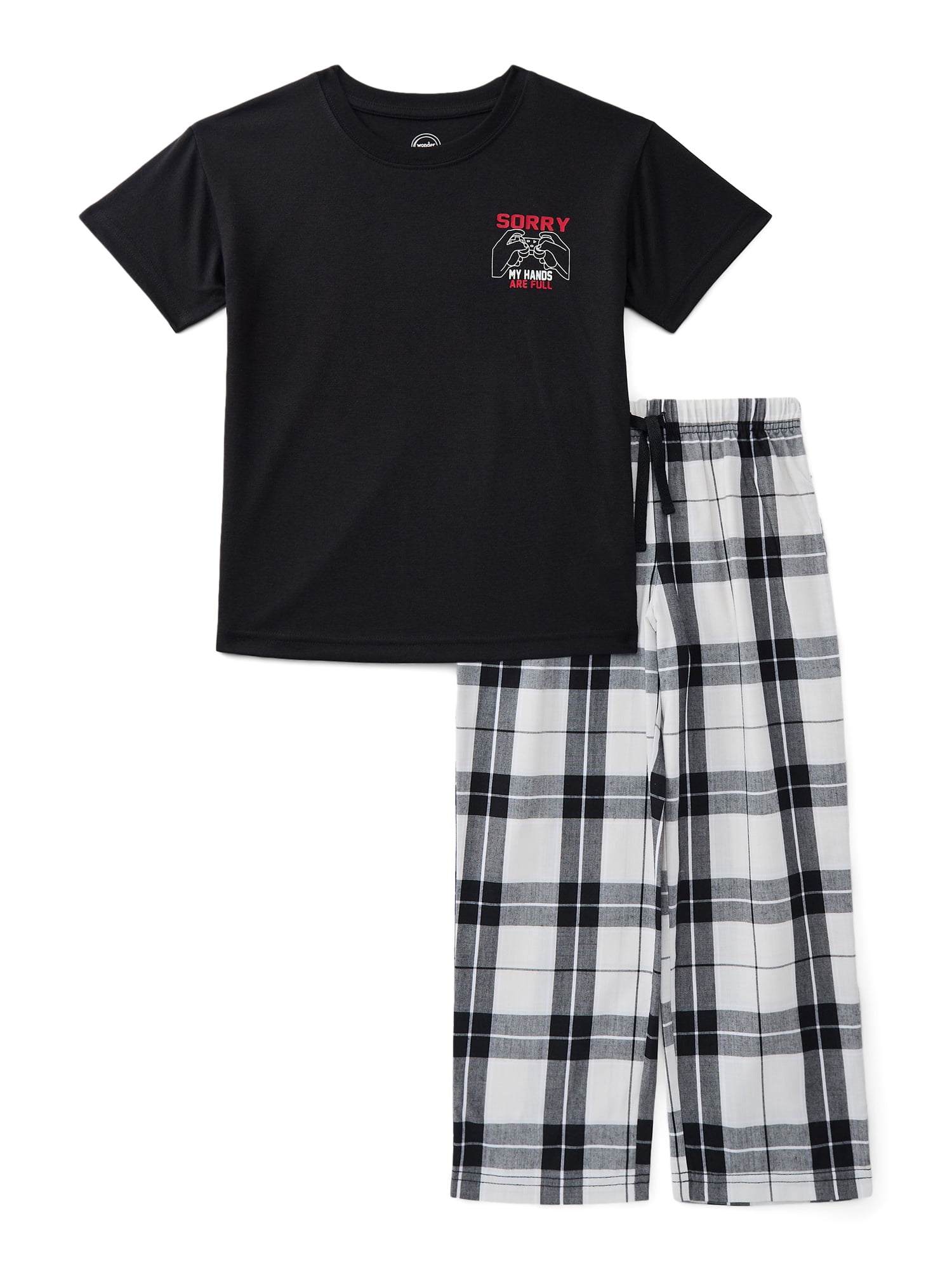 Wonder Nation Boys Knit Tee and Poplin Pants Pajama Set, 2-Piece, Sizes 4-18