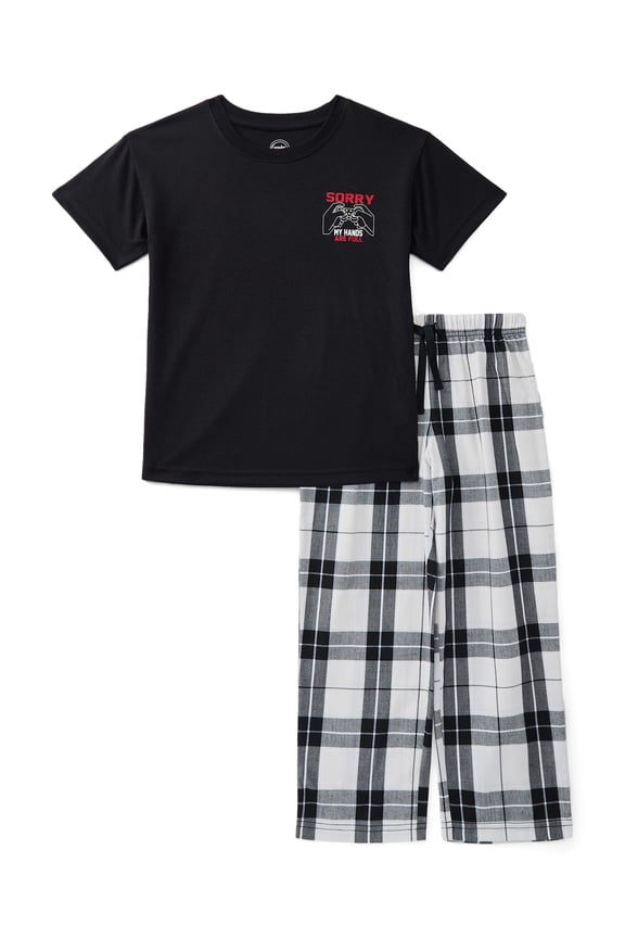 Boys Knit Tee and Poplin Pants Pajama Set, 2-Piece, Sizes 4-18