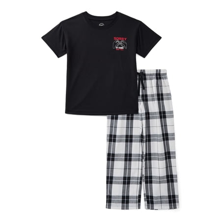Wonder Nation Boys Knit Tee and Poplin Pants Pajama Set, 2-Piece, Sizes 4-18