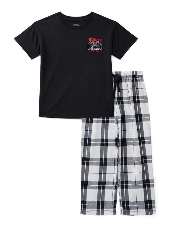 Boys Knit Tee and Poplin Pants Pajama Set, 2-Piece, Sizes 4-18