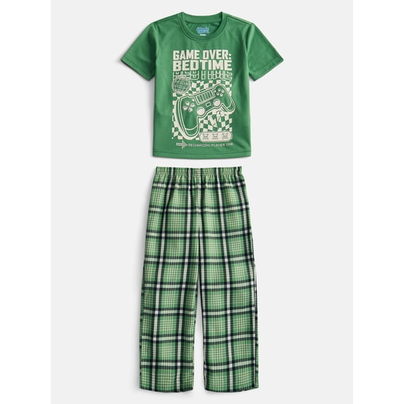 Wonder Nation Boys Short Sleeve Graphic Tee and Woven Wide Leg Pants Sleep Set, 2-Piece, Sizes 4-18