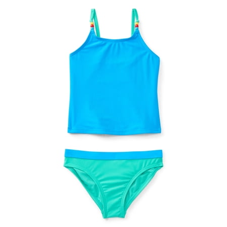 Wonder Nation Girls 2-Piece Everyday Tankini Swim Set with UPF 50+, Sizes 4-18 & Plus