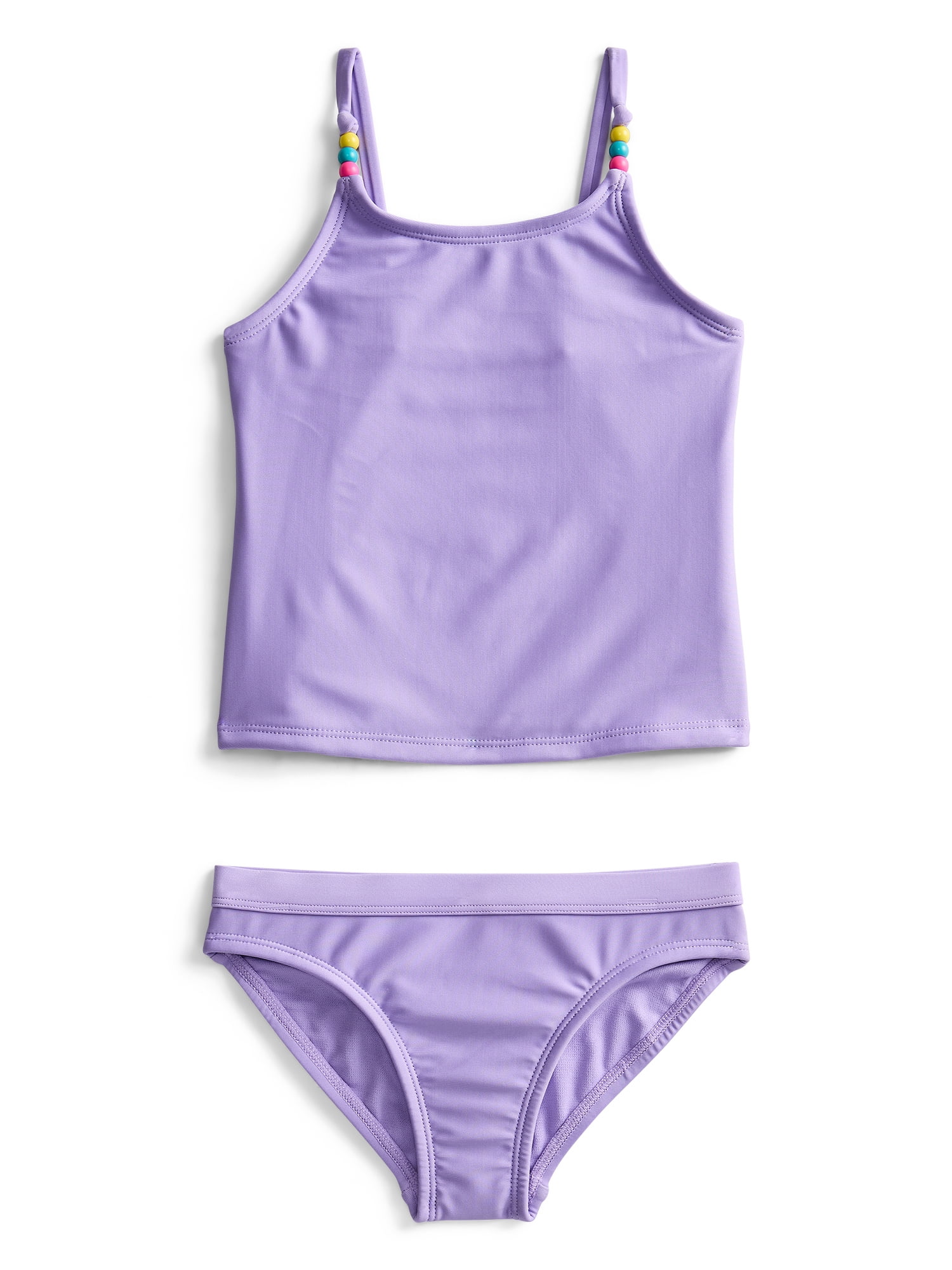 Wonder Nation Girls' Beaded Strap Tankini Swimsuit with UPF 50+, 2-Piece, Sizes 4-18 & Plus