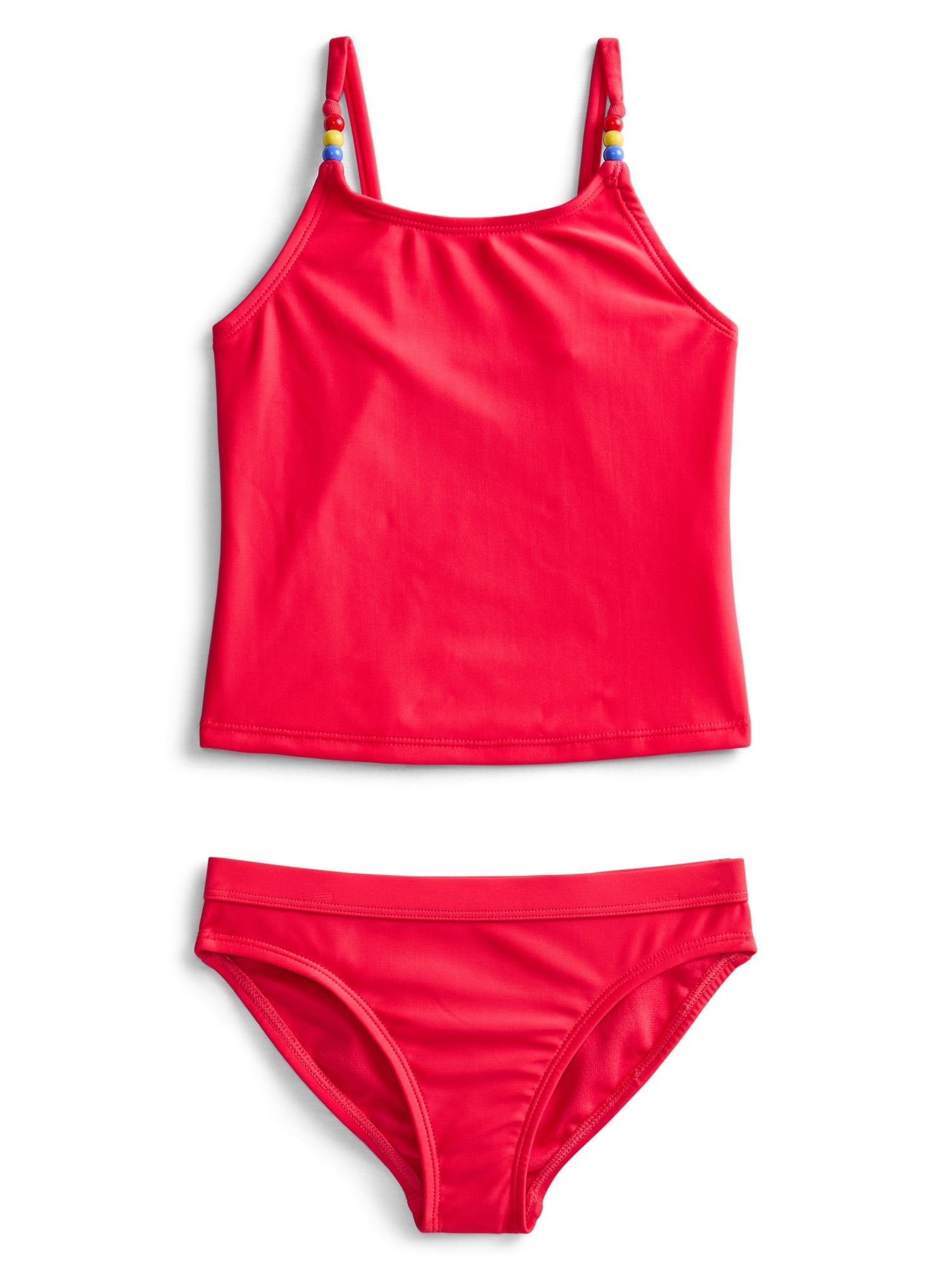 Wonder Nation Girls' Beaded Strap Tankini Swimsuit with UPF 50+, 2-Piece, Sizes 4-18 & Plus