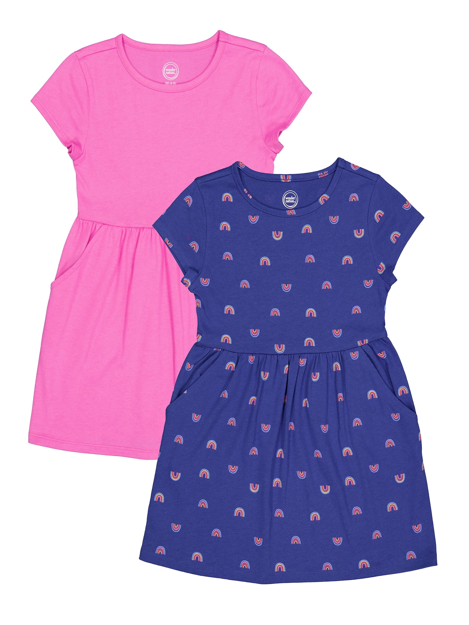 Wonder Nation Short Sleeve Play Dress, 2-Pack, Sizes 4-18 & Plus