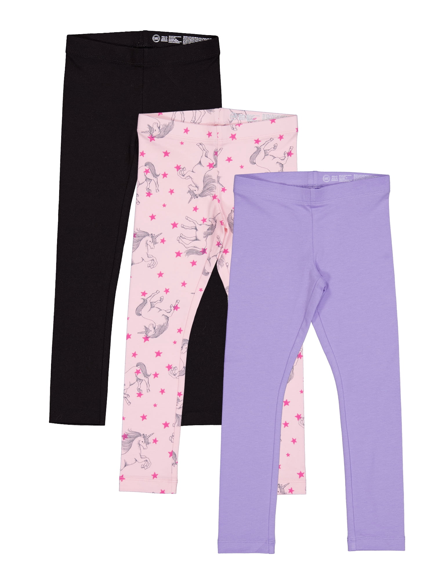 Wonder Nation Girls Kid Tough Leggings, 3 Pack, Sizes 4-18 & Plus